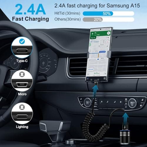 Coiled USB C Cable Short [0.3-1m] for Car, Charger Cable Type C Fast Charging Retractable Phone Charger Android Auto Cable for Samsung Galaxy A57 A17 A16 A56 A26 A36 A55 S26 S25 S24 S23 S22 S21 S20 FE — view 2