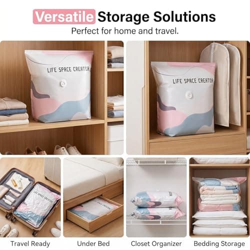 No Pump Vacuum Storage Bags for Clothes & Bedding, 5 Pack L-100x80x38cm — view 5
