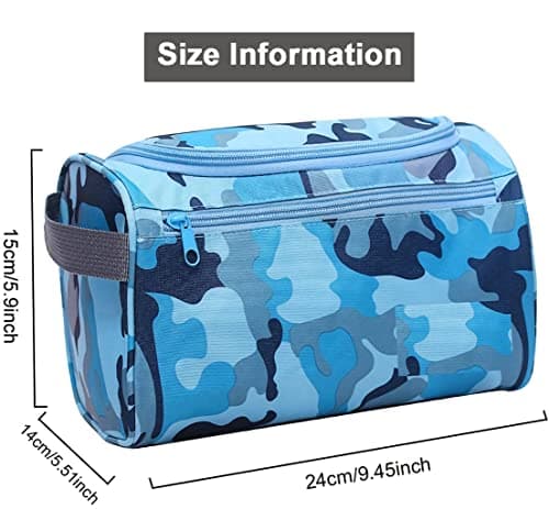 Uhat Hanging Travel Toiletry Bag Gym Shower Wash Shaving Bag Large Capatity Cosmetic Organizer with Handle for Men Women (Blue Camouflage) — view 3