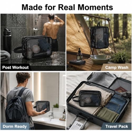 Whispern Cloud Mesh Shower Caddy Bag, Portable Quick Dry Bathroom Organiser — view 5