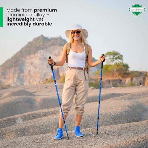 ADEPTNA 1 Pair Premium Telescopic Hiking Poles - Lightweight and Durable Aluminium Alloy Construction for Ultimate Outdoor Performance or general walking - Adjustable Height 65cm - 135cm — view 6