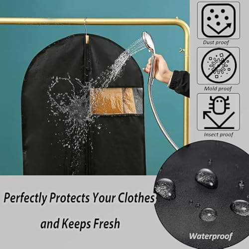 Long Dress Bags Covers Garment Storage bags with Zip Wedding Dust Cover Foldable Washable Clear Lightweight Garment Bags for Travel Weddings Suits and Dresses (black) — view 6