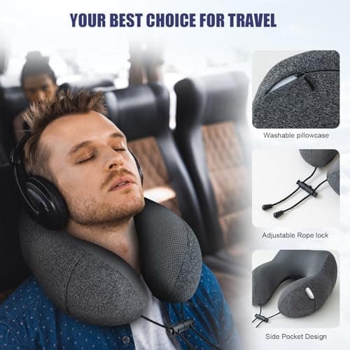 Jiancrate Travel Pillow for Airplane, Neck Pillow for Travel, Memory Foam Travel Neck Pillow for Adults, Soft & Lightweight Flight Pillow, Ergonomic Neck Cushion With Carry Bag — view 5
