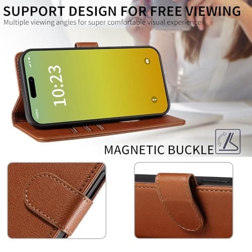 GoodcAcy Case Wallet for Motorola Edge 60 Neo, Genuine Leather Wallet Folio Case [Magnetic Closure] [RFID Blocking Card Slot] [Kickstand] Full Protection Case - Brown — view 5