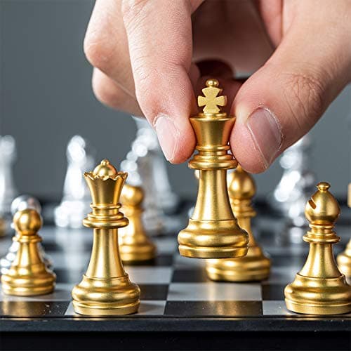 KOKOSUN Magnetic Chess Set with Folding Chess Board Gold and Silver Pieces Storage Convenient, Educational Toys/Gift for Kids and Adults (25×25cm) — view 2