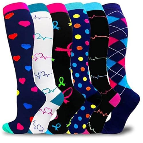 Flight Socks For Men-Womens Compression Socks-Women's 6-Pack Long Compression Leggings for Running and Outdoor Sports Support