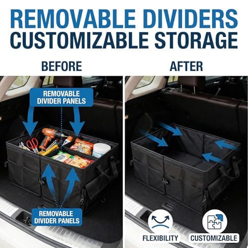 HomeVC Car Boot Organiser, 60L Collapsible Car Boot Storage with Lid, Non-Slip Bottom & Adjustable Straps, 600D Oxford Sturdy SUV Truck Van Storage Organizer for Women Men, Black — view 3