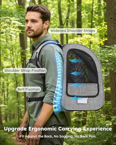 pecute Cat Backpack Dog Backpack, Breathable Dog Rucksack, Grey,L — view 5