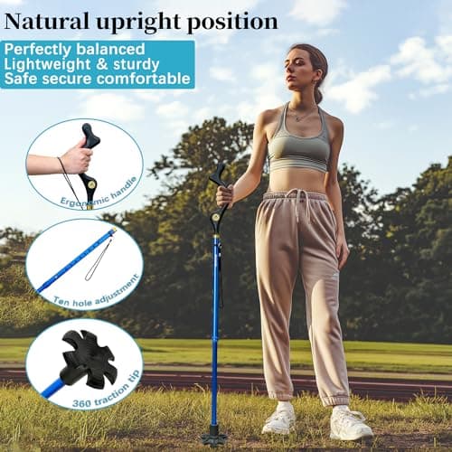 Walking Sticks Foldable for Men & Women Seniors for Balance,Self Standing Folding Cane,Height Adjustable Anti-Slip Lightweight Alloy Walking Stick Collapsable for Travel Mobility Aid (blue) — view 2
