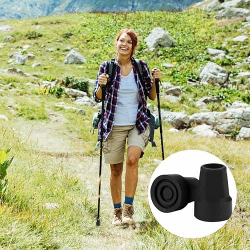 2 Pcs Ferrules Walking Sticks, Walking Stick Rubber Ends, Heavy Duty Rubber Replacement Cane Tip, Non Slip Stable Replacement Cane Tip, for Elderly Crutches, Adult Hiking Crutches(Black) — view 5