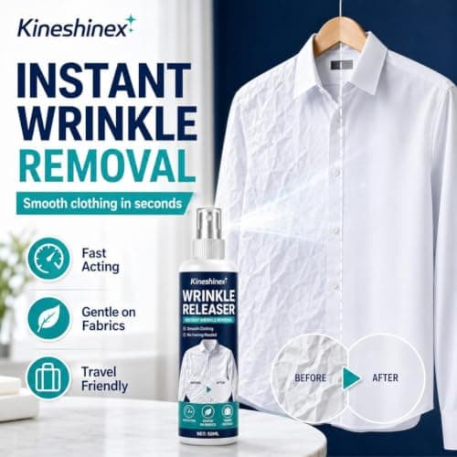 Instant Wrinkle Releaser Spray 50ml No Iron Fabric Smoothing Spray, Fabric Refresher and Deodorizing Mist, Reduces Creases on Shirts, Dresses, Bedding and Curtains, Travel Friendly — view 4