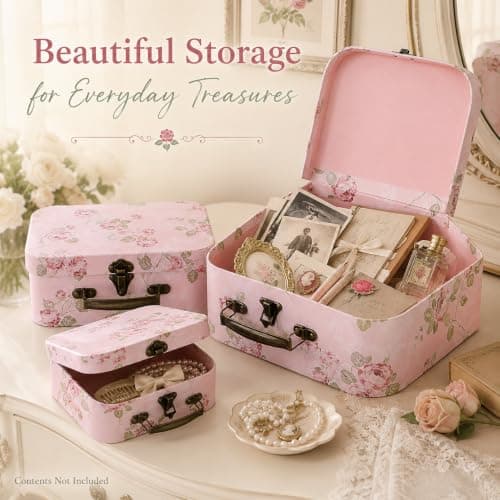 Cabilock 3 Pcs Paperboard Suitcase Box Set Floral Print Flower Storage Gift Boxes with Handles Decorative Cardboard Storage Box for Wedding Birthday Baby Shower Anniversary Party — view 4