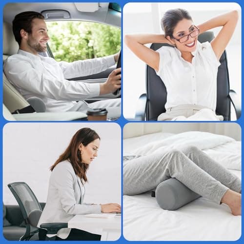 Lumbar Roll Pillow for Lower Back, 11 Inch Memory Foam Roll Pillow (Grey) — view 6
