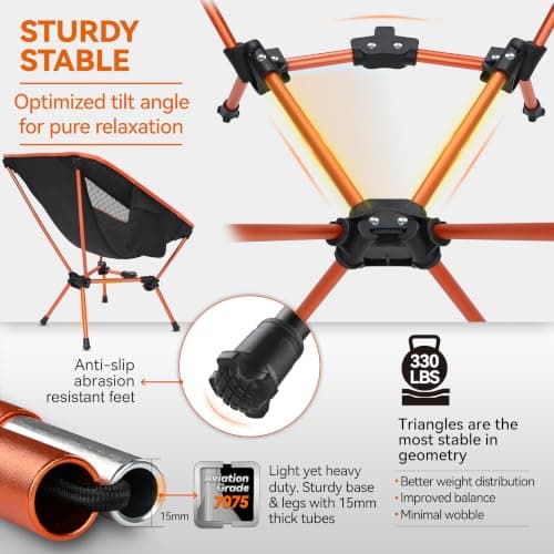MARCHWAY Lightweight Folding Camping Chair, Portable Foldable Compact for Outdoor Camp, Travel, Beach, Picnic, Festival, Hiking, Backpacking, Supports 330Lbs (Orange) — view 4