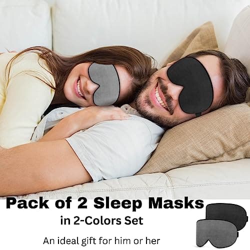 Pack of 2 Sleep Mask, Eye Mask for Sleeping, Eye Mask,100% Blackout Sleep Masks for Women & Men, Zero Pressure Sleeping Mask with Adjustable Strap, Travel Essentials, 3D Sleep Mask — view 3