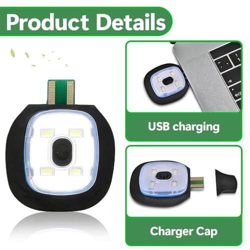 USB Rechargeable Light for LED Beanie Hat, 4 Pack Replaceable Headlamp for Knitted Cap, Super Bright Hands-Free Torch with 3 Modes, DIY Clip-On Light for Dog Walking, Night Running, Camping, Fishing — view 3
