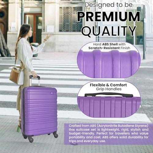 XPLR 5-Piece ABS Luggage Set – Durable Hard Shell Suitcases with TSA Lock, 360° Spinner Wheels & Organised Interiors – Includes Carry-On & Toiletry Bag – Scratch-Resistant Finish – Purple — view 2
