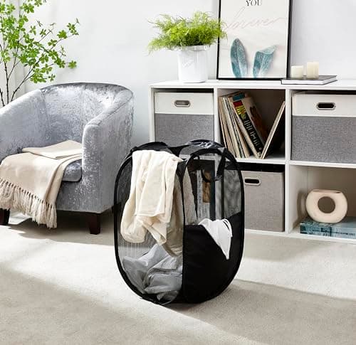 WEBEASY Laundry Basket, 1pc Pack Foldable Laundry Hamper Pop Up with Durable Handles, Portable Mesh Washing Laundry Bag with Handle Great for Home Kids Room College Dorm Travel (Navy) — view 6