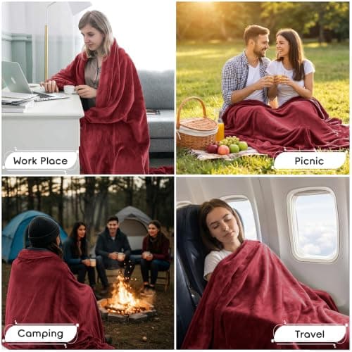 MOONLIGHT20015 Fleece Blanket Burgundy Throws for Sofas Single - 400 GSM Fluffy Blankets for Bed Couch and Travel - Silk Touch Warm Soft Cosy Throw for Adults Kids Fit All Season, 130x150 cm — view 6