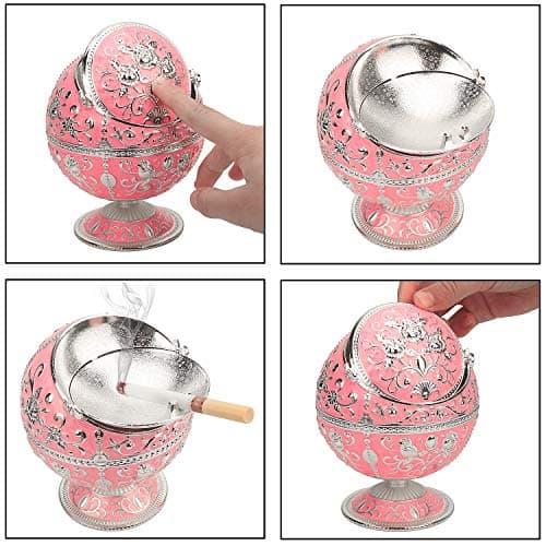 Windproof Ashtray with Lid for Cigarettes Metal Portable Cigar Ashtray Odor Eliminator for Indoor outdoor Hand Stamped Rose Pattern with Sparkle Fancy Gift for Men Women — view 4