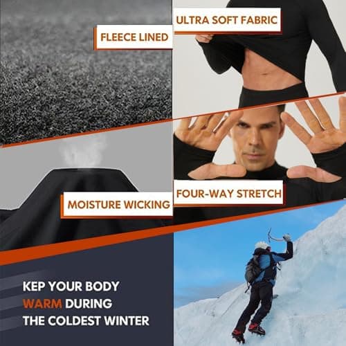LANBAOSI 2 Pack Thermal Underwear for Men with Thumbholes Crewneck Long Sleeve Thermal Undershirt Men Base Layer Cold Weather, Black*2, Medium — view 6