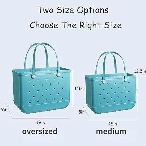 Oversized Rubber Beach Bags, Waterproof Tote, Portable Travel Bags Washable Handbag for Beach Sports (Rose Red, Medium) — view 4