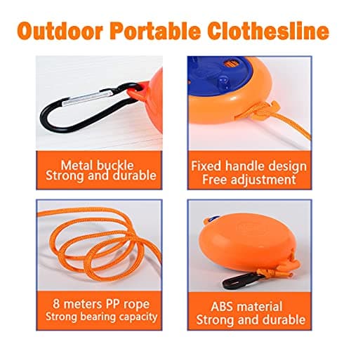QeeHeng Camping Retractable Clothesline,Portable Clothesline,Outdoor Clothesline,Travel Clothesline,32.8ft With Windproof Clothespins,10 Clothespins — view 4