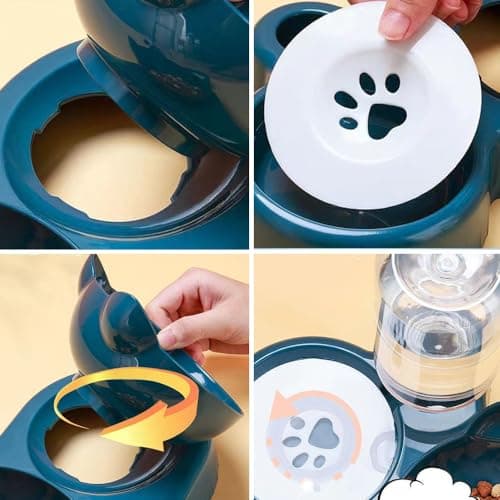 3-In-1 Cat Food and Water Bowl Set, Raised Cat Bowls With Stand, Double Cat Bowls with Water Dispenser for Pet, Food and Water Feeder for Small Medium Dogs Cats (Pink) — view 4