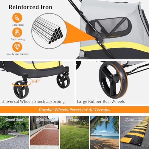 BingoPaw Foldable Medium Dog Stroller: Portable Pet Buggy Pushchair with 4 Heavy Wheels for Travel, Outdoor Walking, One-Click Folding Handle Puppy Pram with Breathable Mesh for Medium Dogs — view 6
