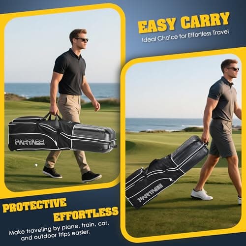Golf Travel Bag Hard Case Top with Wheels, 900D Heavy Duty Oxford, Golf Bag Travel Case for Airlines, Protect Clubs and Easy to Maneuver-Black — view 2