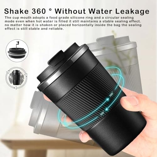 Senshuomy Travel Mug, Insulated Coffee Cup with Leakproof Lid(Black/510ml) — view 3