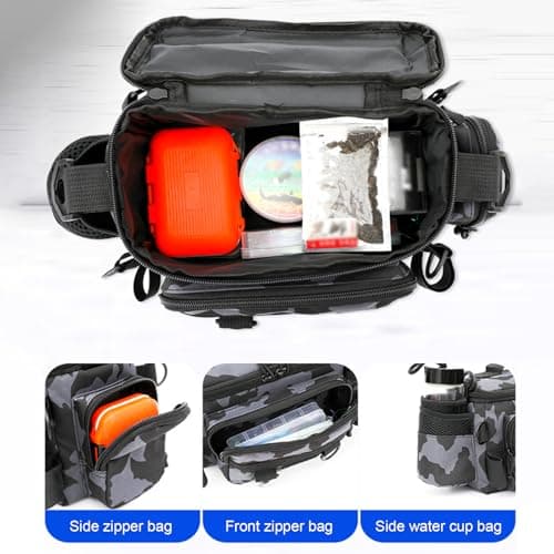 Fishing Tackle Bag, Waterproof Shoulder Backpack for Carp Fishing, Portable Organizer Pouch with Multi-Function Storage, Outdoor Camouflage Hiking Travel Pack, 25 * 16 * 11CM (Black) — view 2