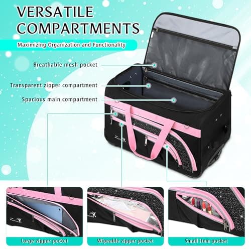 Dance Bag with Garment Rack, 23" Bling Dance Bag, Collapsible Dance Competition Bags with Stand for Shows, Livestreamers, Travel, Pink, Fashion (Pink-23" no Curtain) — view 3