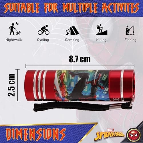 SRV Hub Spiderman LED Torch 8.7cm, Aluminium 9 LED Flashlight with Wrist Strap, Compact Battery Powered Torch for Home, Travel, Camping & Emergency Use — view 2
