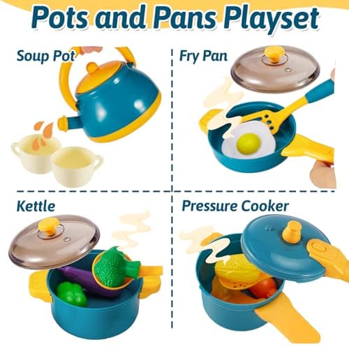 LINFUN KIDS Mud Kitchen Accessories Toy Pots and Pans Play Food Cooking Set — view 2