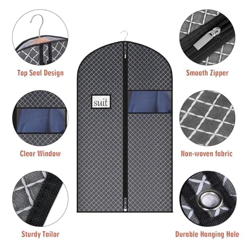 Univivi Garment Bag, 40 inch Suit Bag for Storage, 5 Pack, Black — view 3