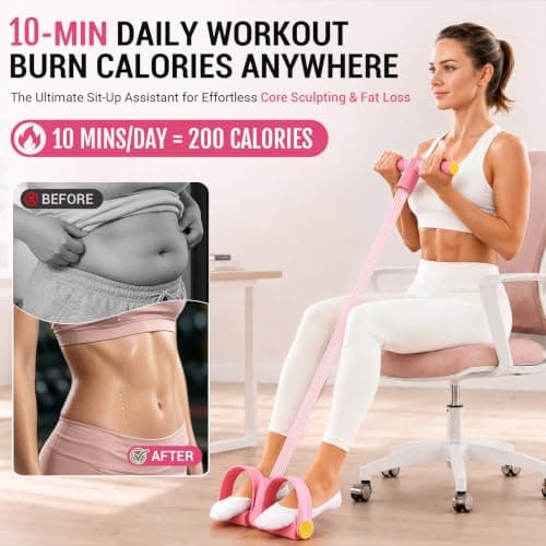 Pedal Resistance Band with Handle for women, 6 Tube Elastic Pull Rope Pink — view 3
