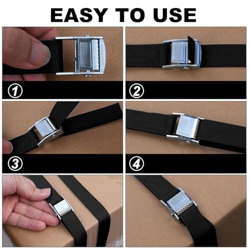 URAQT Tie Down Straps, 4 Pack Heavy Duty Tensioning Belts, 4M Adjustable Cargo Straps Ratchet Straps for Motorcycle, Cargo, Trucks, Trailer, Luggage, 250kg Loading Capacity, Quick Release (Black) — view 4