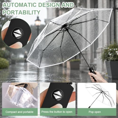 NKFBEV Clear Umbrella, 8 Ribs Rainproof and Folding Transparent Umbrella — view 4