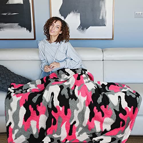 Catalonia Classy Camo Fleece Throw Blanket for Sofas, Lightweight Soft Warm Winter Couch Throw, Cozy Blanket Chair Single Bed, 150 x 130 cm Grey Camo — view 3
