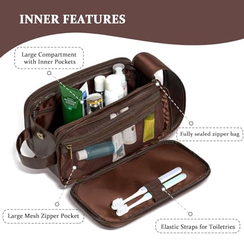 Janhavi Travel Toiletry Bag For Mens PU Leather Engraved Initials (Brown — view 6