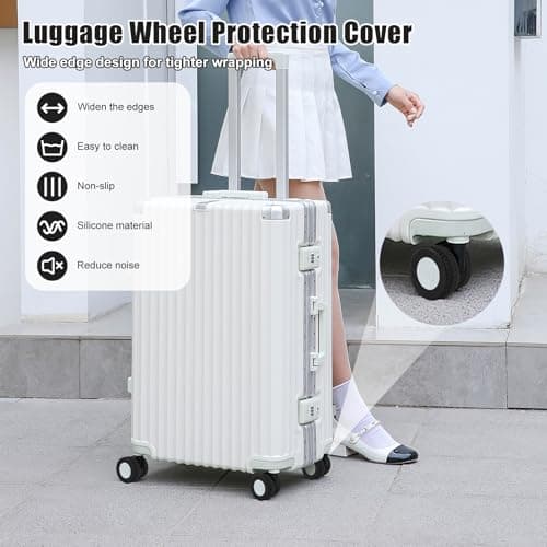 8 Pcs Suitcase Wheel Protectors, Upgraded Silicone Luggage Wheel Covers Noise Reduction Anti Scratch Carry On Travel Luggage Wheel Protector Covers for 2 to 2.4 Inch Wheels Black — view 4