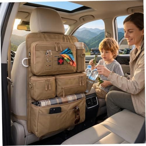 Multi-Pocket Backseat Car Organizer, Seat Organizer for Back of Car Seat, Travel Storage Caddy, Road Trip Accessory, Khaki — view 3