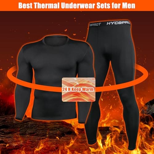 HYCOPROT Mens Thermal Underwear Set Thermal Long Sleeve Tops and Long Johns Bottoms Base Layer Fleece Lined Compression Suit Quick Drying Breathable or Ski Winter Sports (Black, M) — view 4