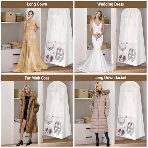 70" Wedding Dress Bag with Bride Tote Bag Covers Garment Bags with 3 Pockets and ID Slot Suit Carriers for Ball Gowns & Bridal Dress Dustproof Dress Carriers for Women Dancers Travel,White — view 5