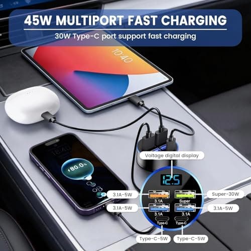 Car USB 6 in 1 45W Super fast Charger, 12-24V in Car Chargers Cigarette — view 2