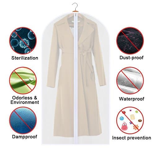 Garment Bags, Breathable 63 inch(6 PCS) Long Wedding Gowns Dress Bags Coat Clothes Covers Bags Moth Resistant Hanging Zipped Garment Bags for Long Dress Dance Costumes Suits Coat (6 pcs 60cm * 160cm) — view 4