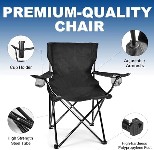 SILKLUMO 2 Pack Folding Camping Chairs, 150KG Heavy-Duty Portable Outdoor Camping Chairs with Carry Bag, Compact & Lightweight Folding Chair, Beach, Picnics, and Outdoor Event (Black) — view 5
