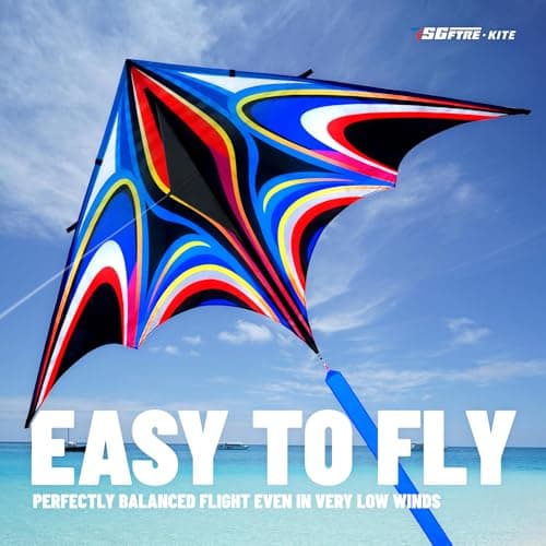 SGftre Blue Delta Kites for Adults & Kids -Kite Set with 328ft String & Handle - Easy to Fly Beginner/Beach/Park Kite - Family Outdoor Activities & Travel Flying (2.65 m Large Power Triancle-Blue) — view 4