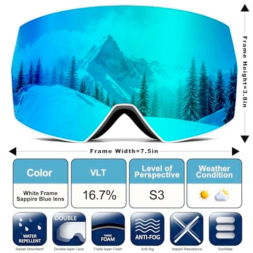 SPOSUNE Ski Goggles OTG Anti-Fog Snow Goggles for Men Women, UV400 Protection Snowboard Goggles for Skiing & Snowboarding — view 3